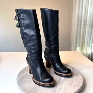 Frye Mildred Engineer Pull Distressed Leather Buckle Tall Boots Size 6.5 M
